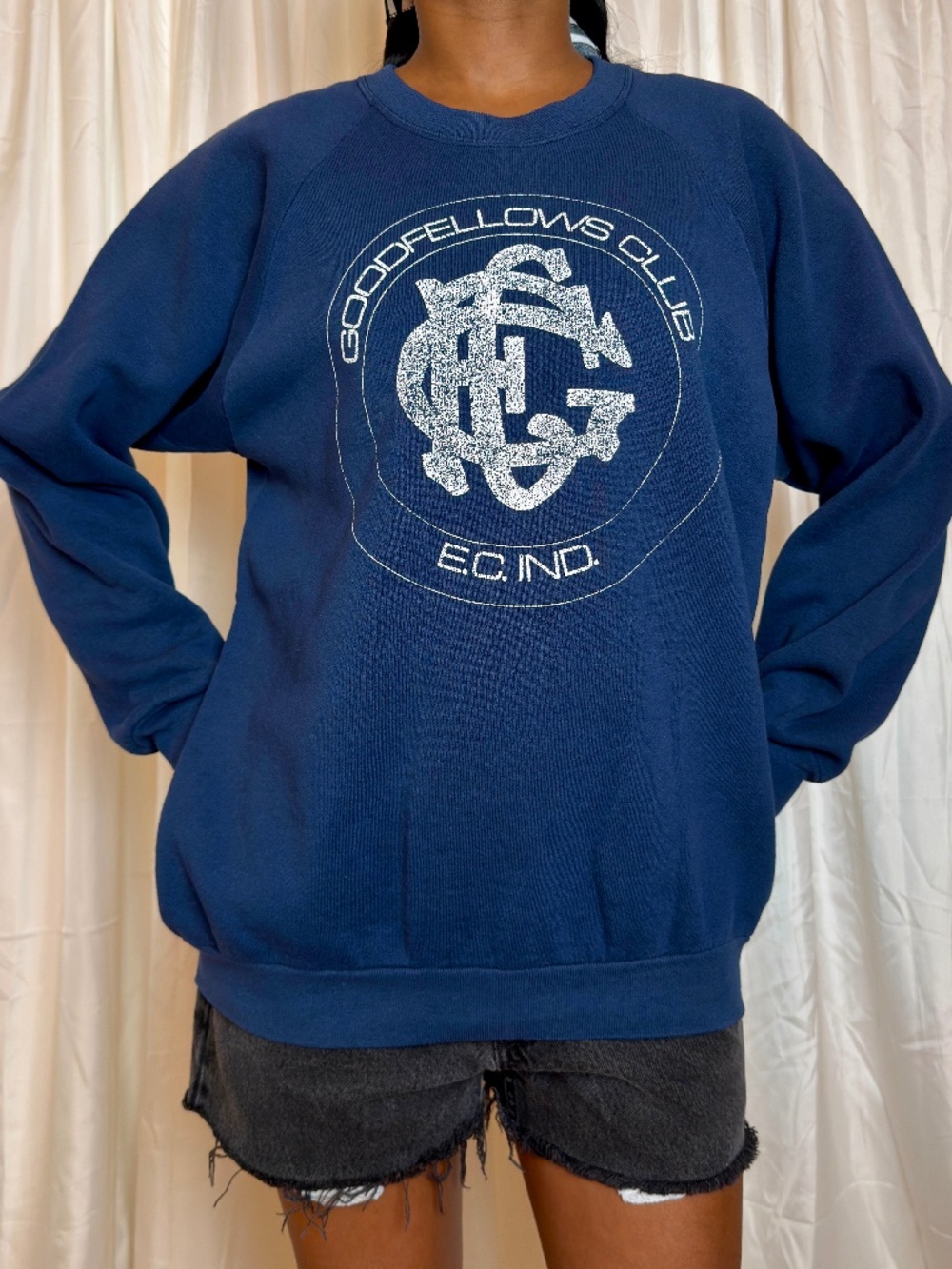 Vintage Goodfellows Club E.C. IND. Navy Blue Crewneck Sweatshirt